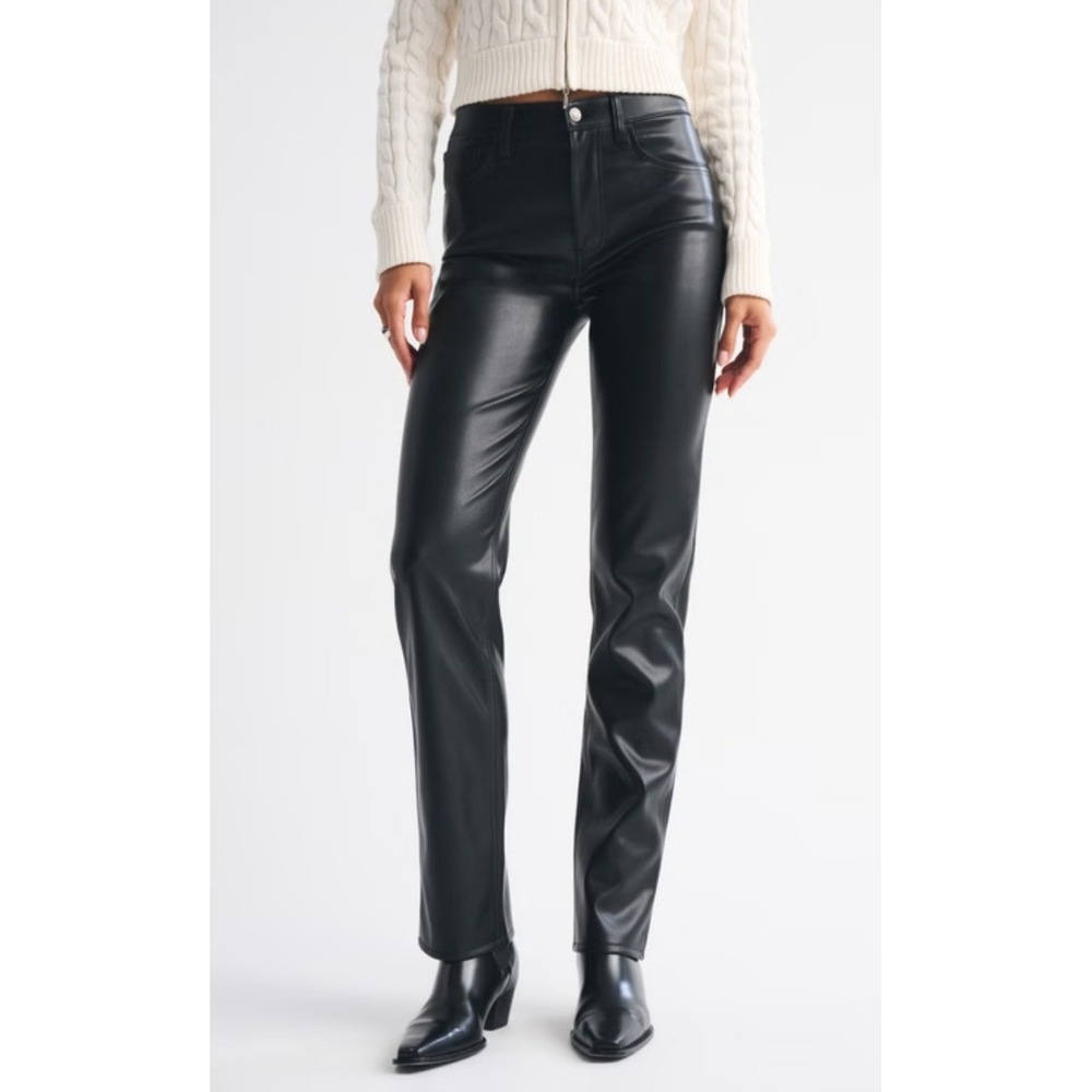 Abercrombie & Fitch Pants 28/6 Black High Rise 90s Straight Vegan Leather Edgy